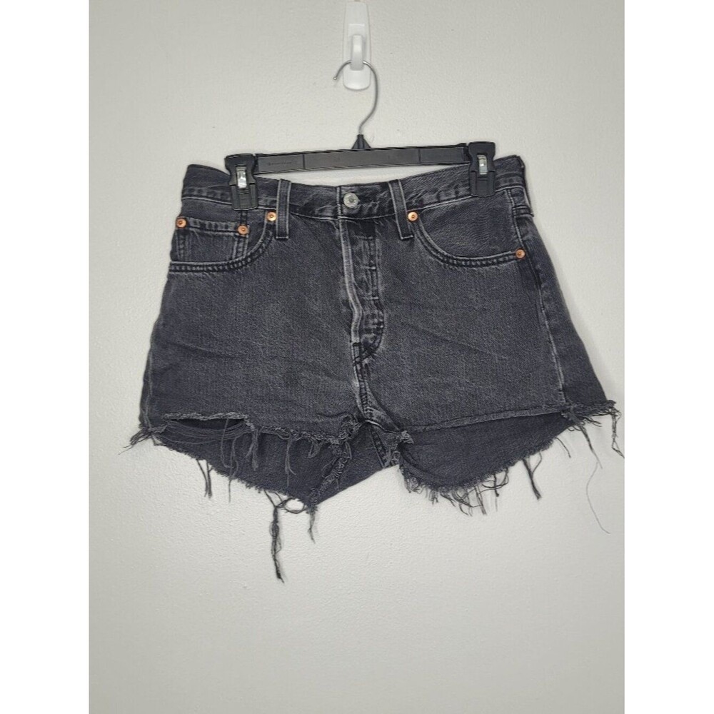 Levi's Women's 501 Original Shorts black raw hem button fly size 28
